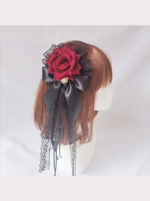 Rose & Bowknot Gothic / Classic Lolita Style Hair Clip * Buy 2 Get 1 Free * (IS01)